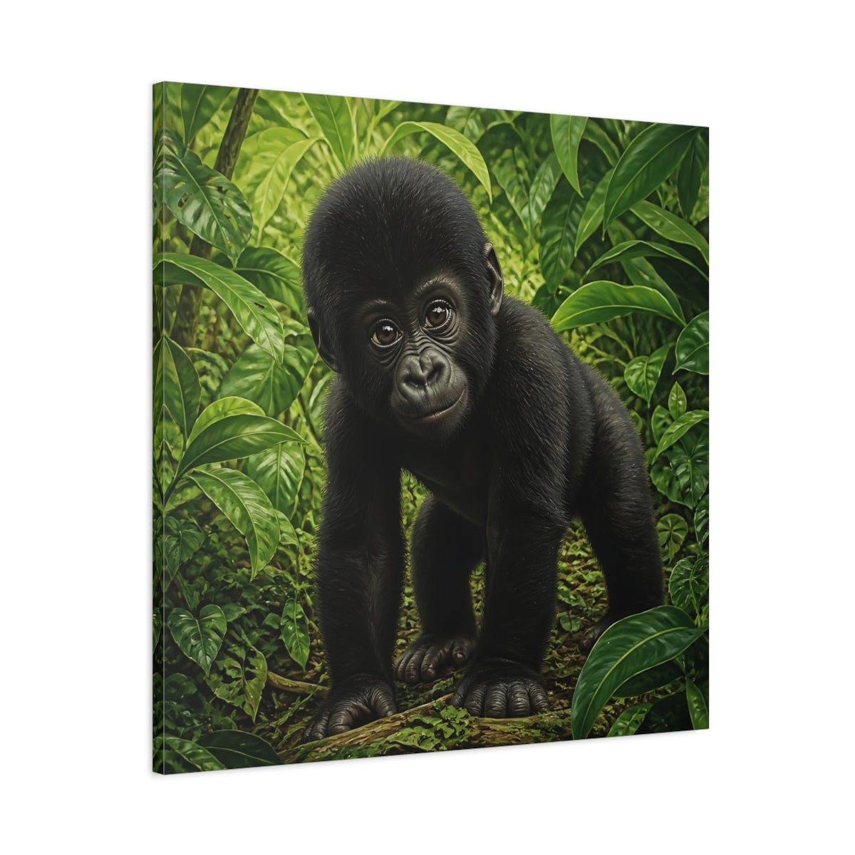 Main Mockup. Curious Baby Gorilla shown as canvas print