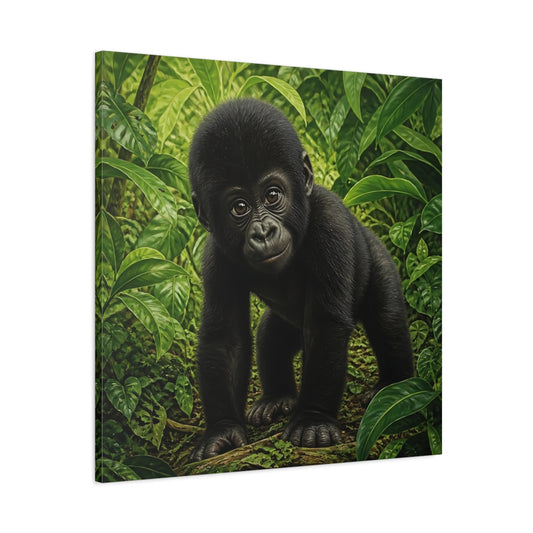 Main Mockup. Curious Baby Gorilla shown as canvas print