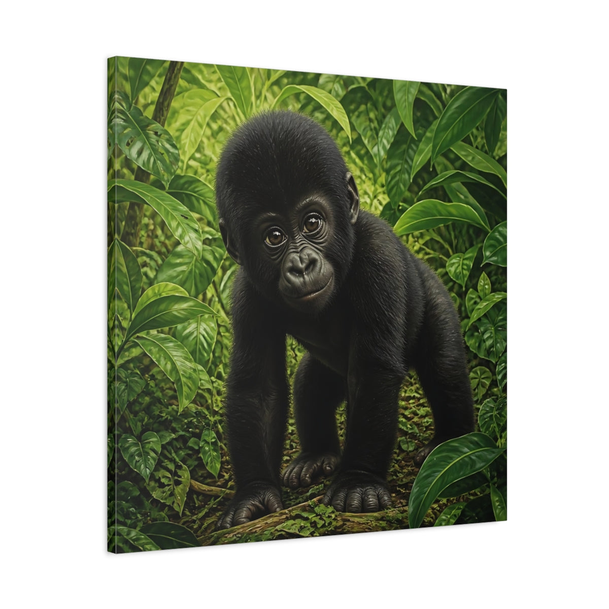 Side Mockup 3. Curious Baby Gorilla shown as canvas print