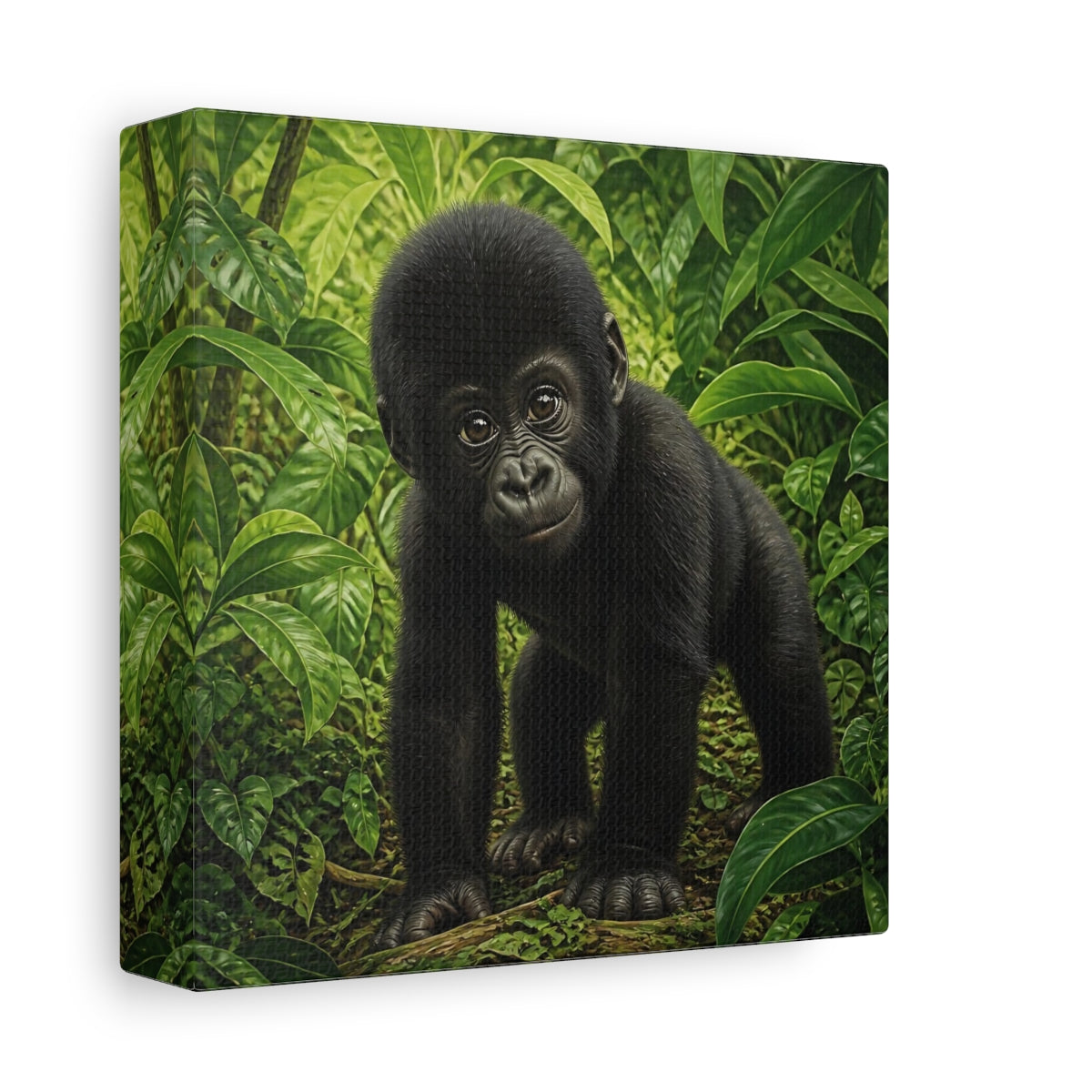 Side Mockup 2. Curious Baby Gorilla shown as canvas print
