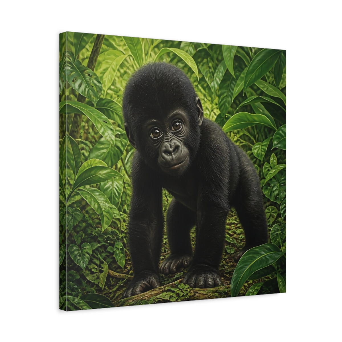 Side Mockup 5. Curious Baby Gorilla shown as canvas print