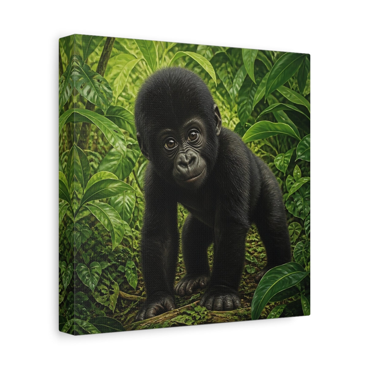 Side Mockup 9. Curious Baby Gorilla shown as canvas print