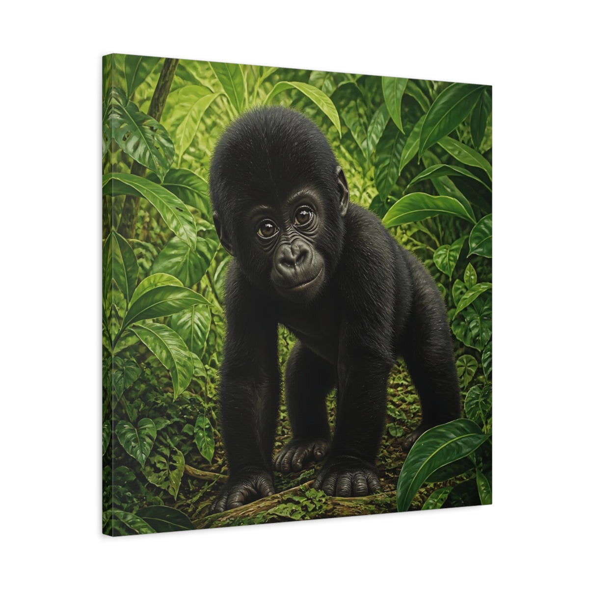 Side Mockup 4. Curious Baby Gorilla shown as canvas print