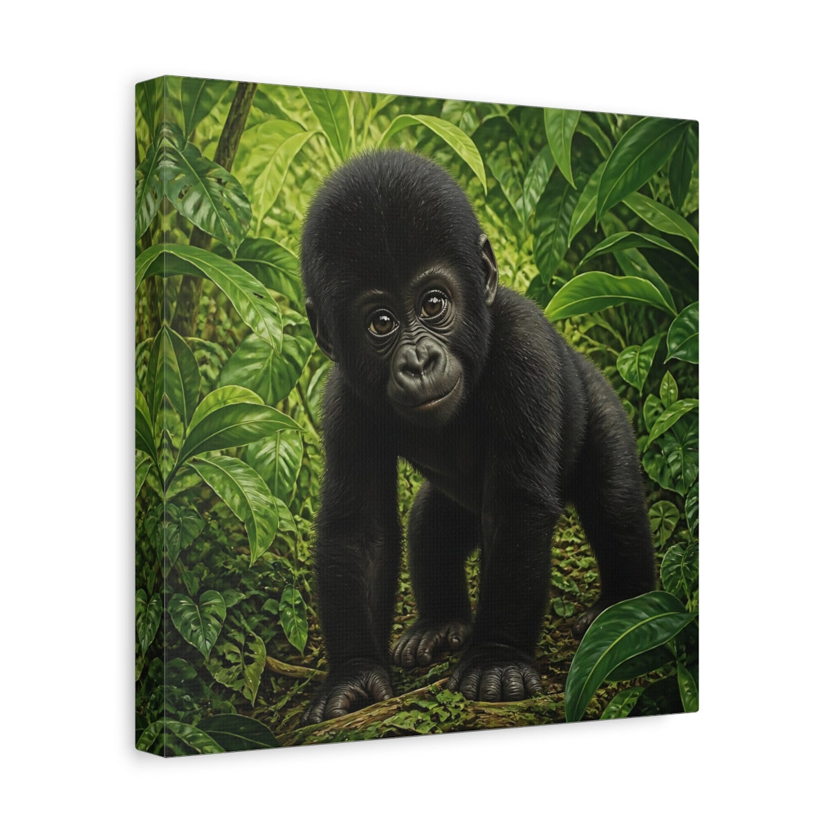 Side Mockup 8. Curious Baby Gorilla shown as canvas print