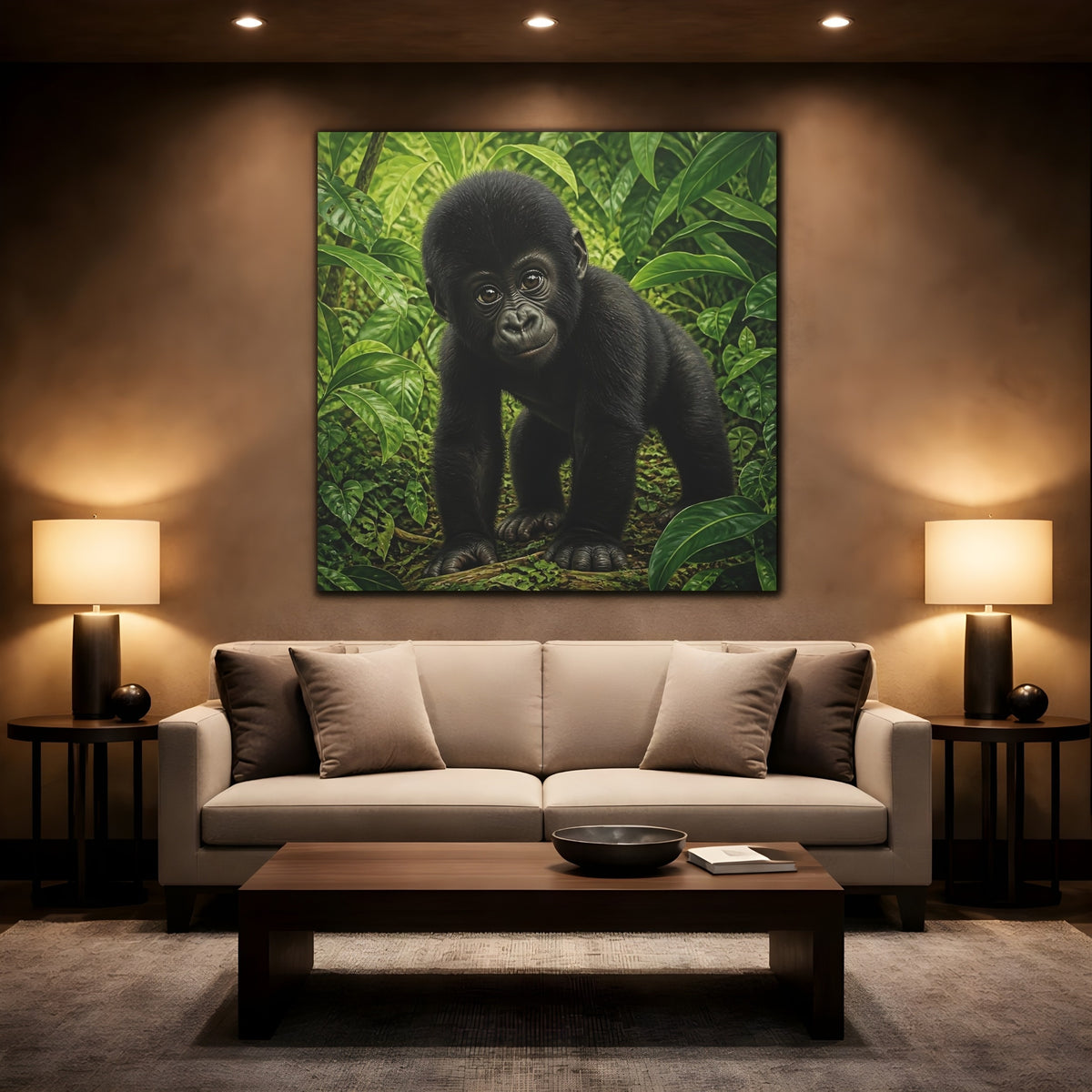 Mockup 2. Curious Baby Gorilla shown as canvas print