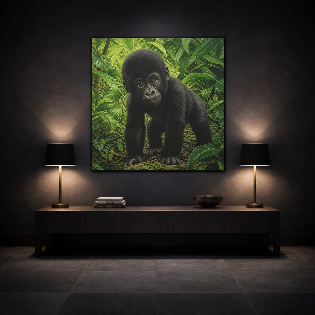 Mockup 3. Curious Baby Gorilla shown as canvas print
