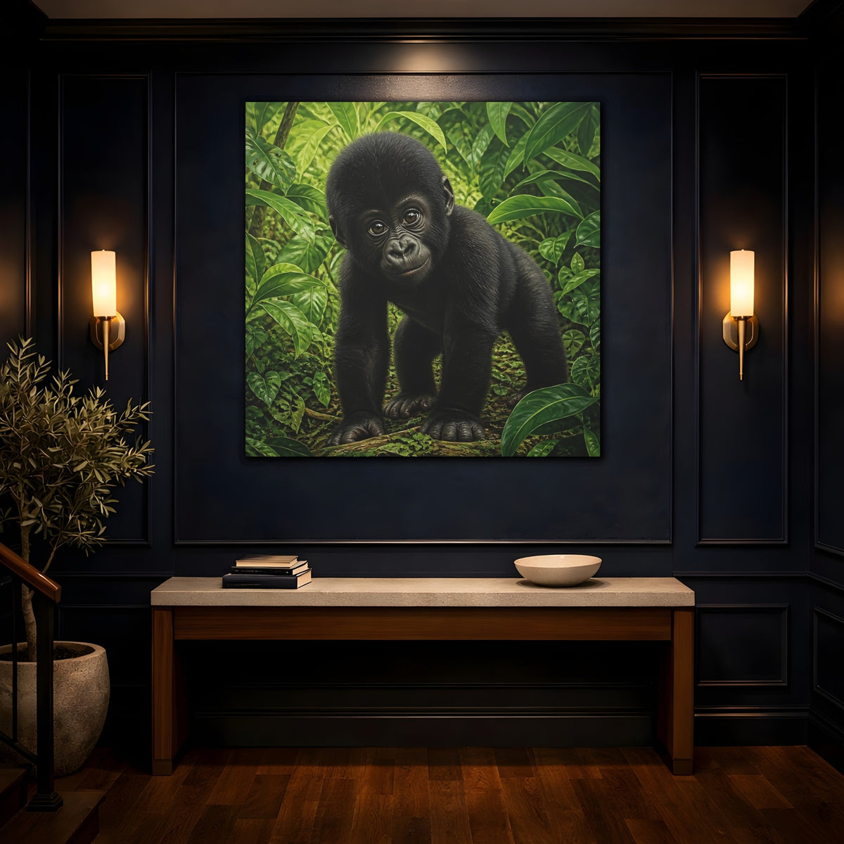 Mockup 4. Curious Baby Gorilla shown as canvas print