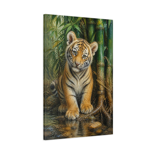 Main Mockup. Curious Tiger Cub shown as canvas print