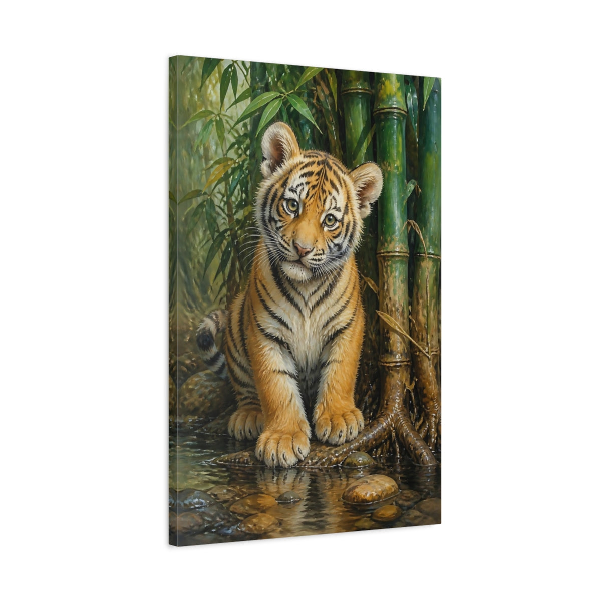 Side Mockup 2. Curious Tiger Cub shown as canvas print