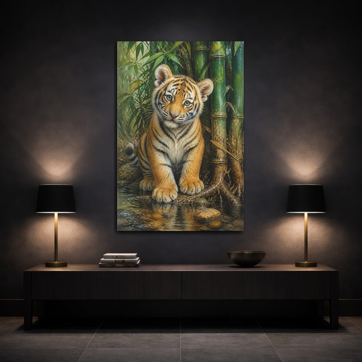 Mockup 3. Curious Tiger Cub shown as canvas print