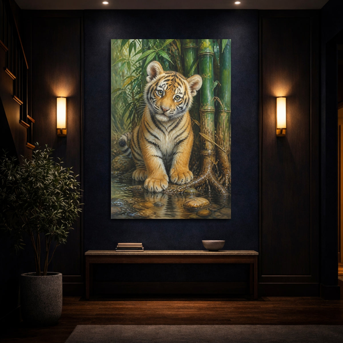 Mockup 4. Curious Tiger Cub shown as canvas print