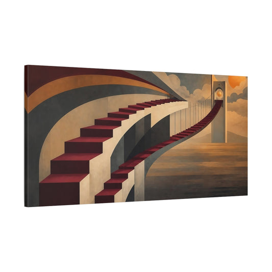 Main Mockup. Curved Red Staircase Bridge shown as canvas print