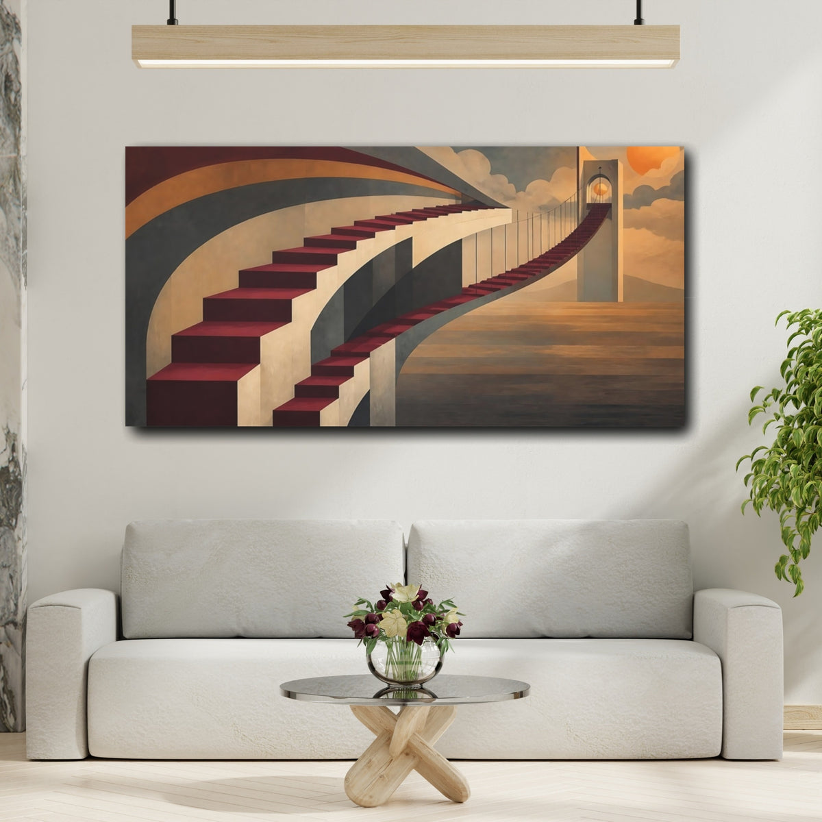Mockup 2. Curved Red Staircase Bridge shown as canvas print
