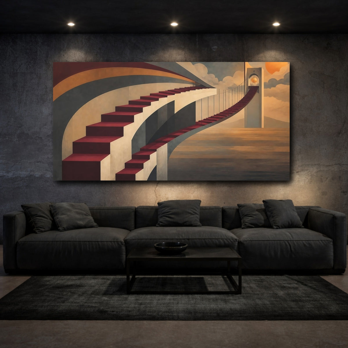 Mockup 3. Curved Red Staircase Bridge shown as canvas print
