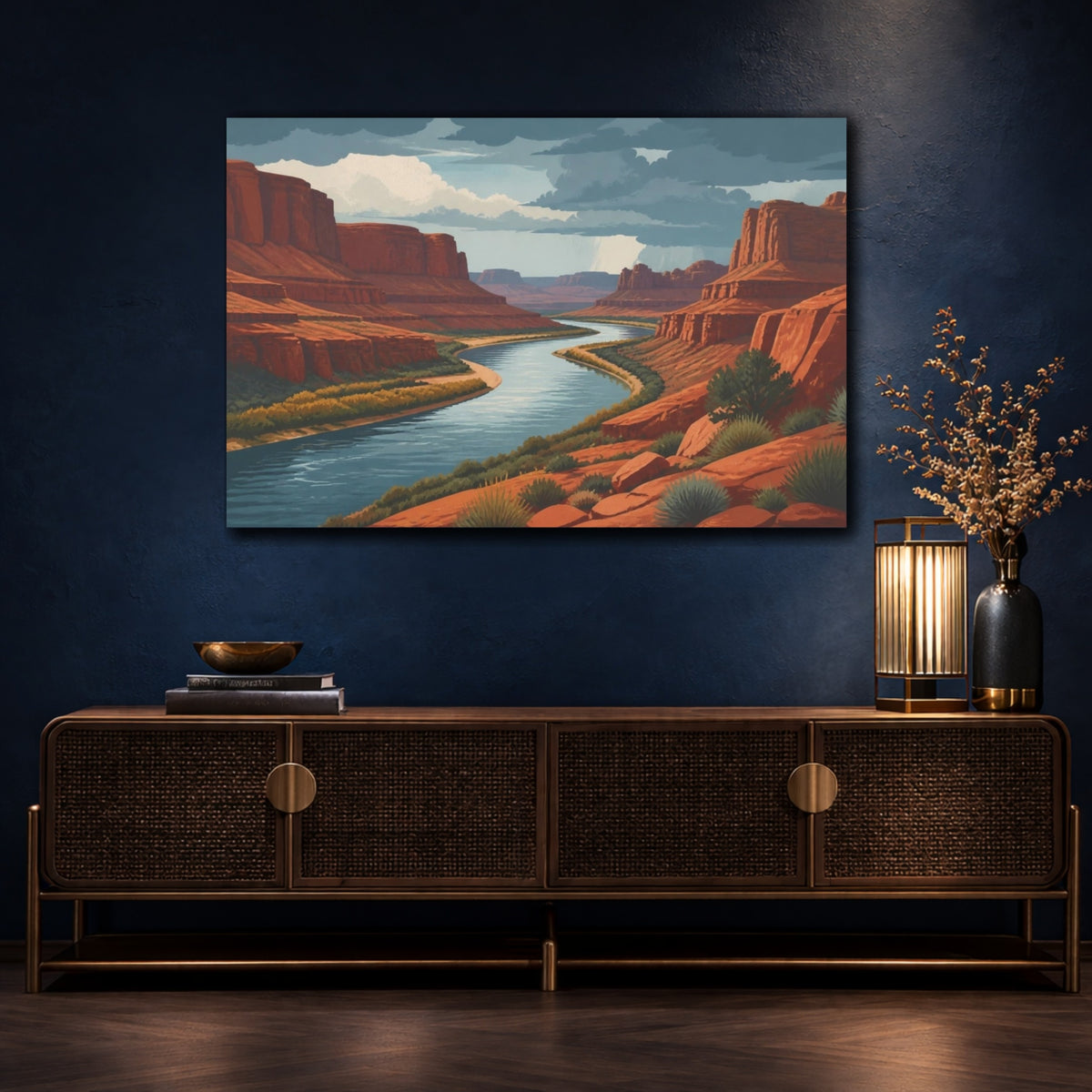 Mockup 4. Curving River Landscape shown as canvas print