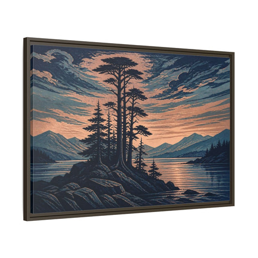 Main Mockup. Cypress Nature Twilight shown as framed canvas print