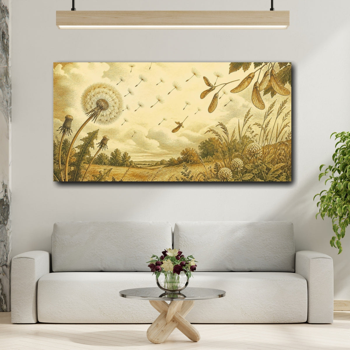 Mockup 2. Dandelion Seed Flight shown as canvas print