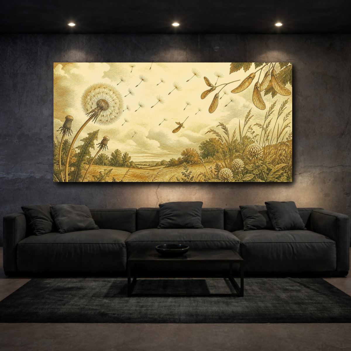 Mockup 3. Dandelion Seed Flight shown as canvas print