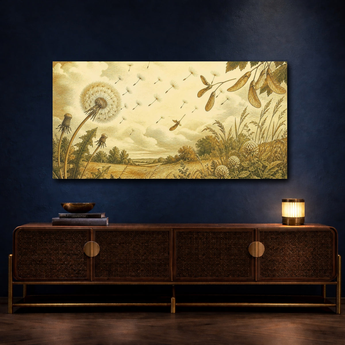 Mockup 4. Dandelion Seed Flight shown as canvas print