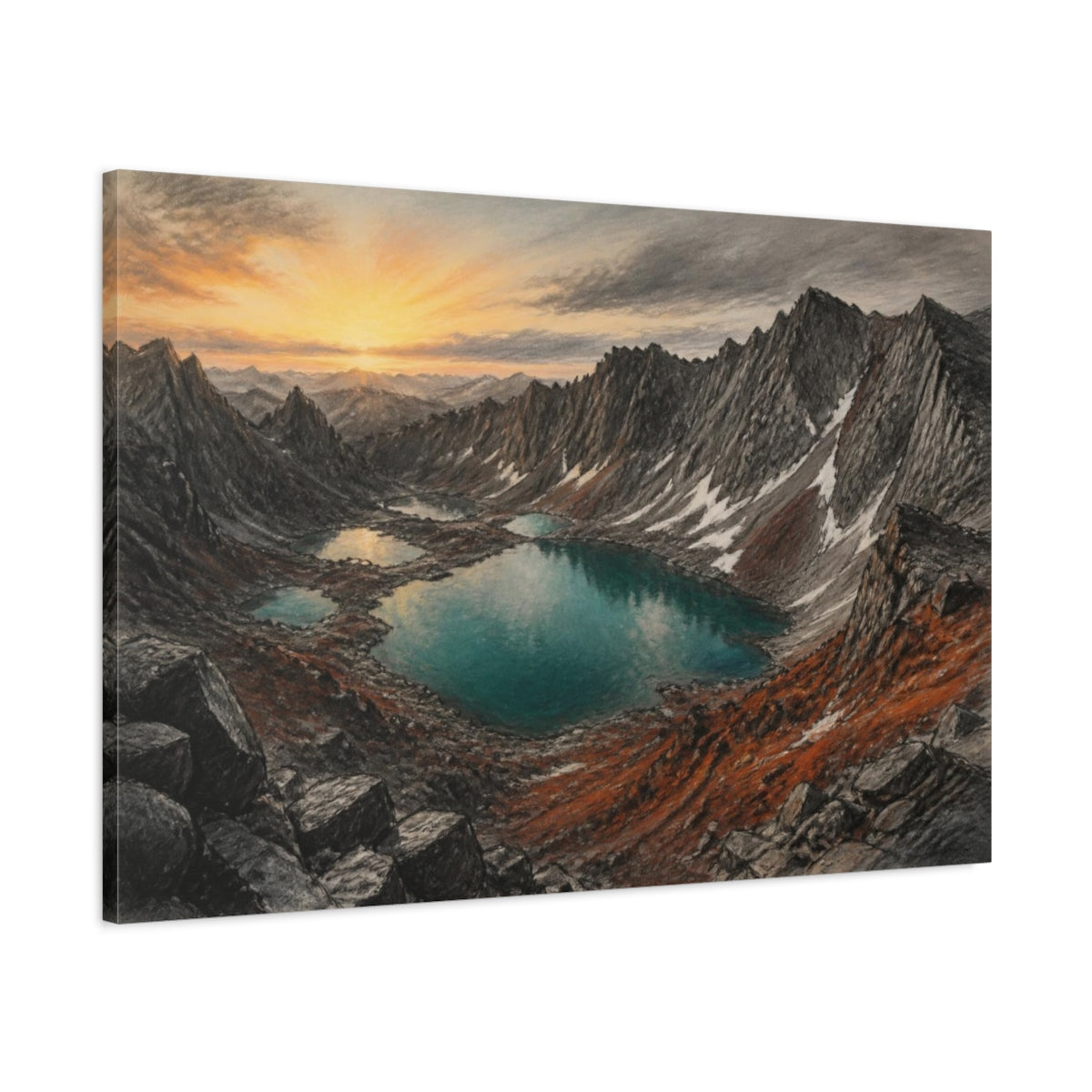 Main Mockup. Dawn Alpine Landscape shown as canvas print