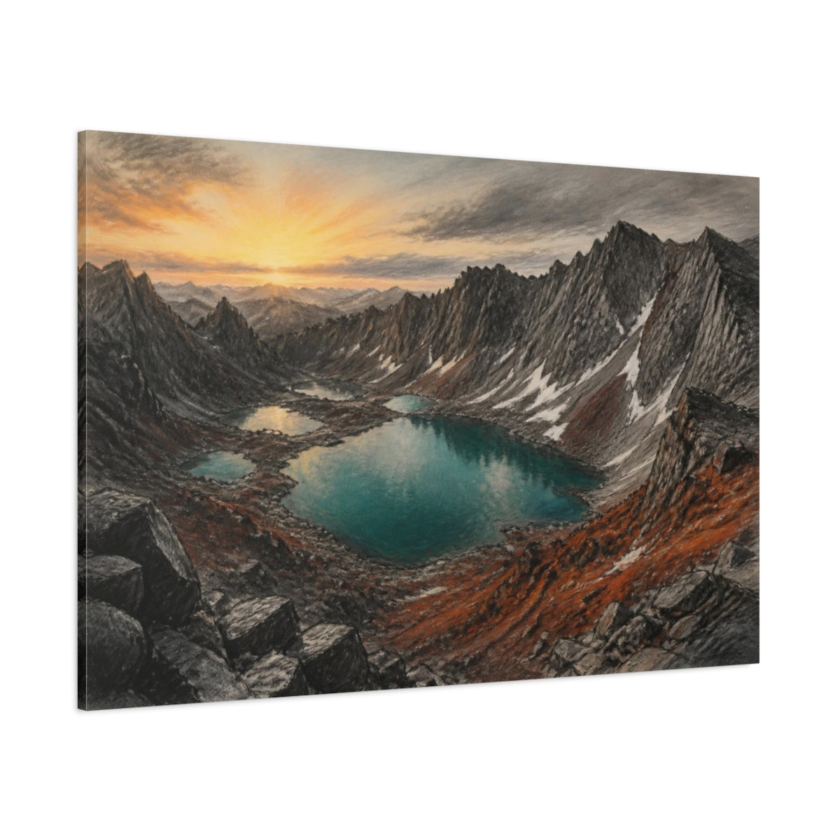 Side Mockup 1. Dawn Alpine Landscape shown as canvas print