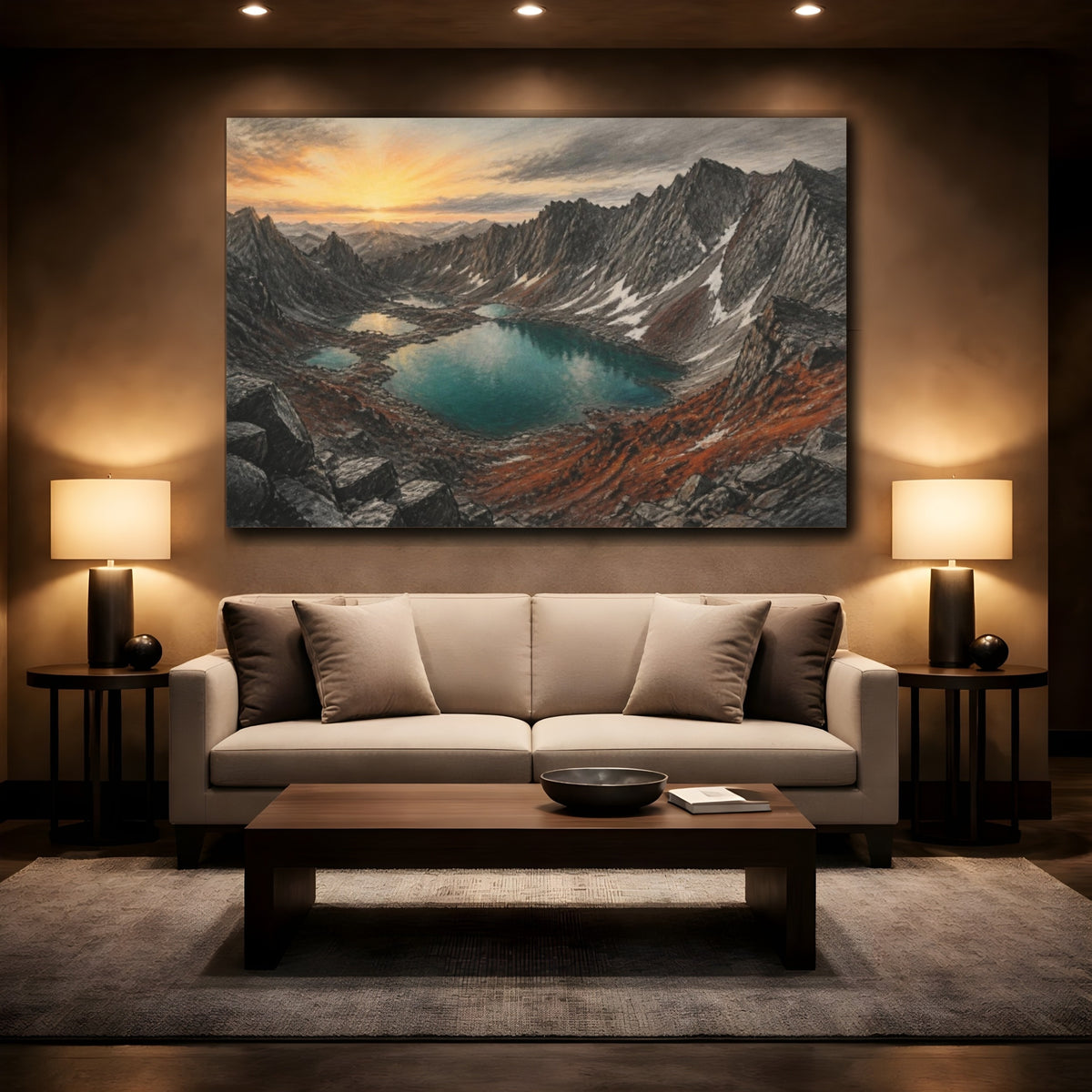 Mockup 2. Dawn Alpine Landscape shown as canvas print