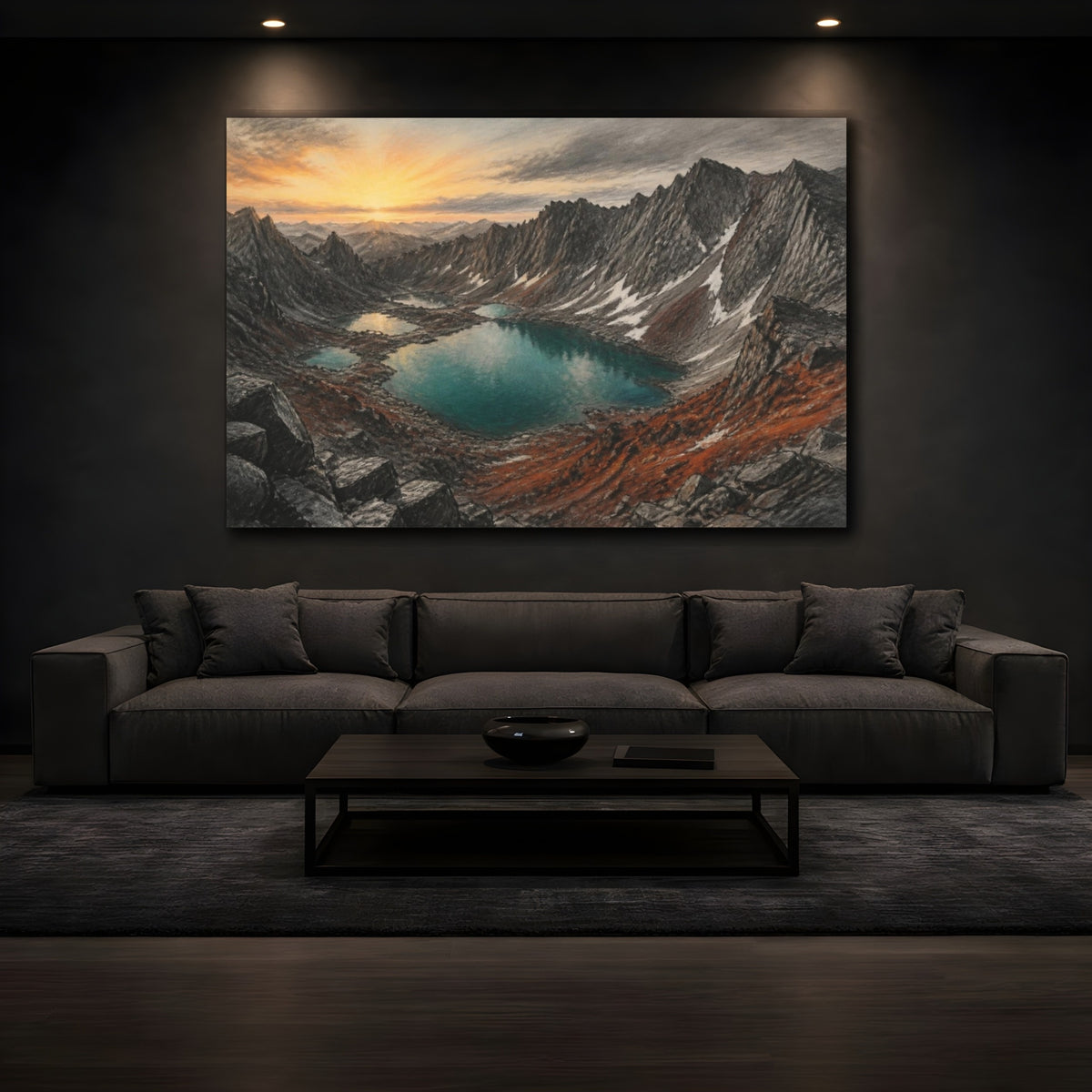 Mockup 3. Dawn Alpine Landscape shown as canvas print