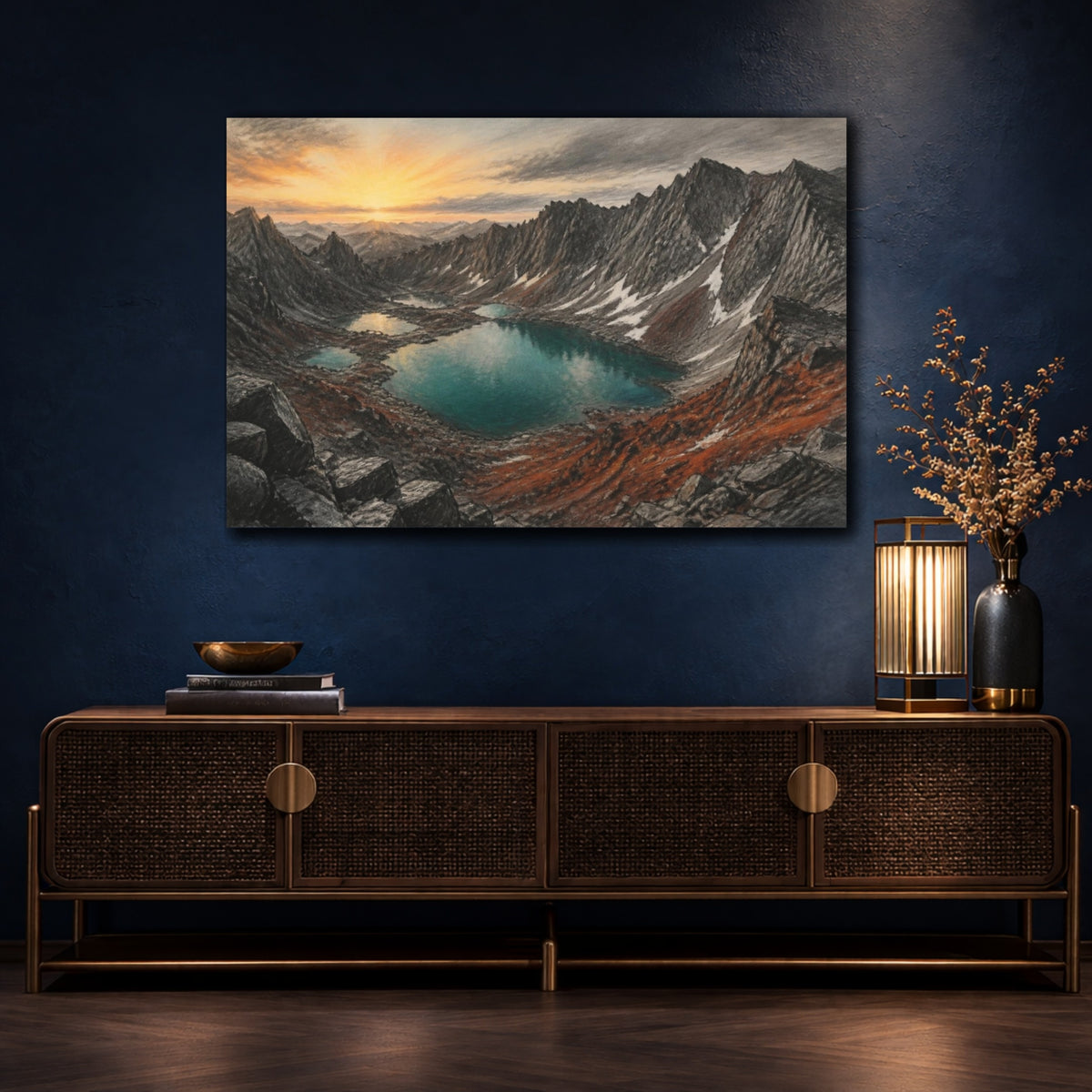 Mockup 4. Dawn Alpine Landscape shown as canvas print