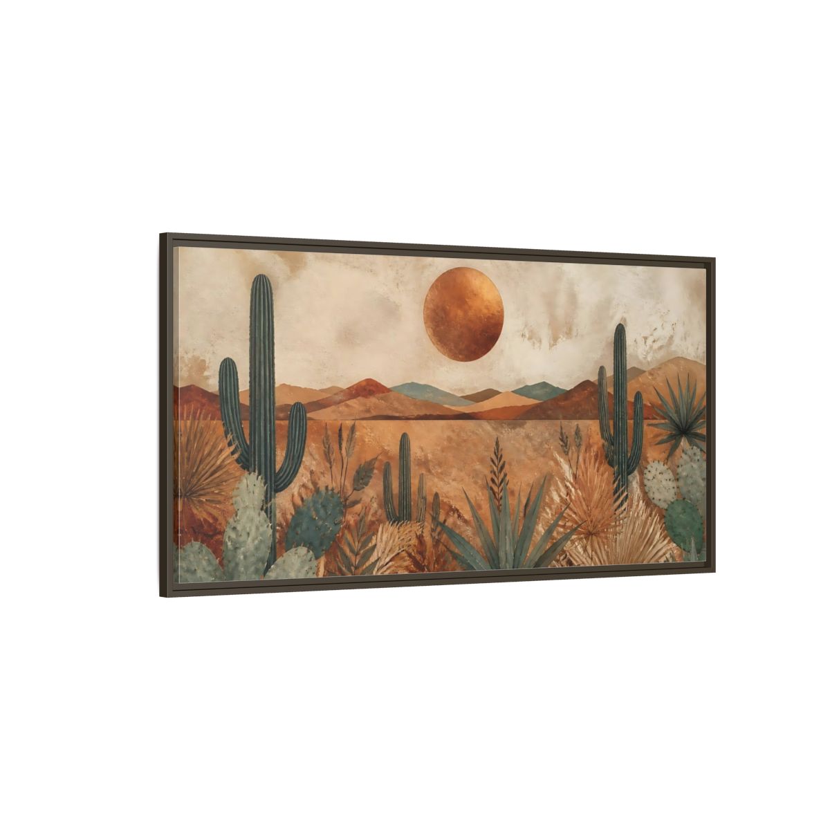 Side Mockup 4. Desert Cactus Sunset shown as framed canvas print