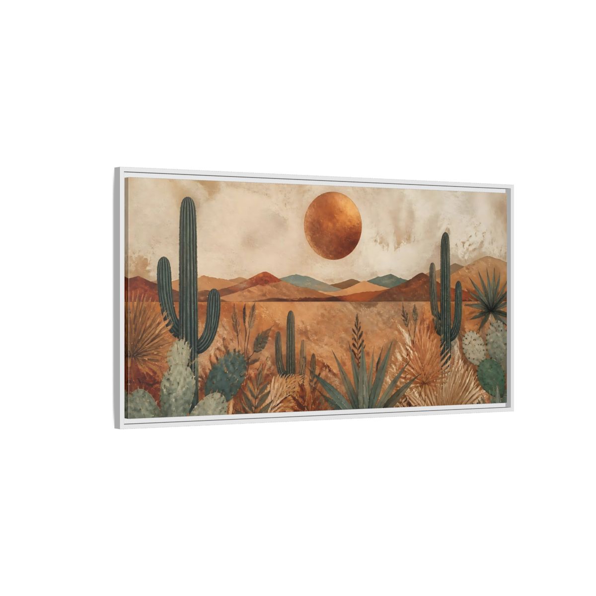 Side Mockup 3. Desert Cactus Sunset shown as framed canvas print