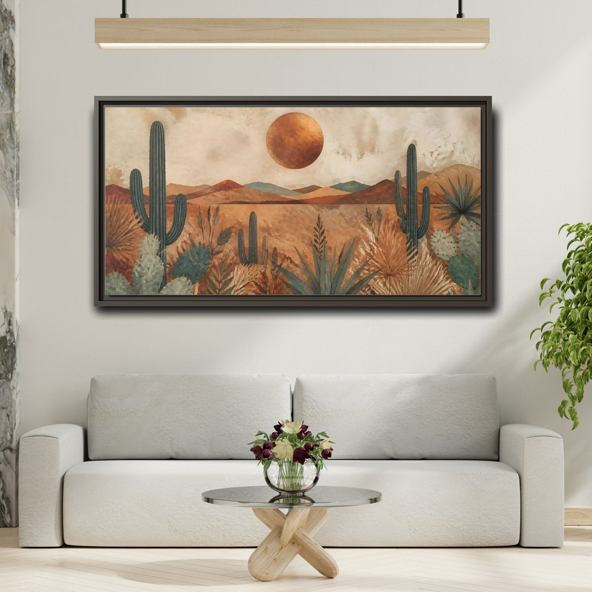 Mockup 2. Desert Cactus Sunset shown as framed canvas print