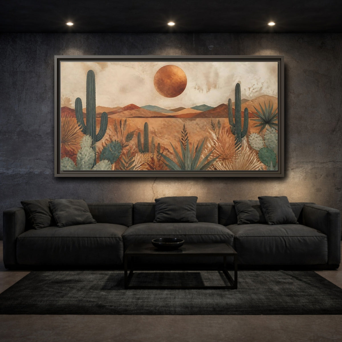 Mockup 3. Desert Cactus Sunset shown as framed canvas print