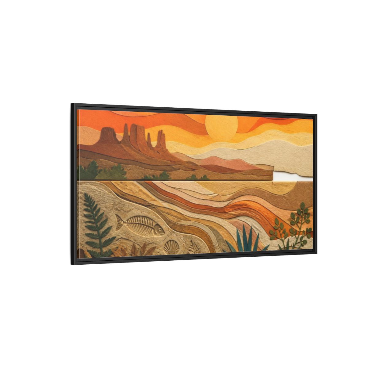 Side Mockup 5. Desert Nature Collage shown as framed canvas print