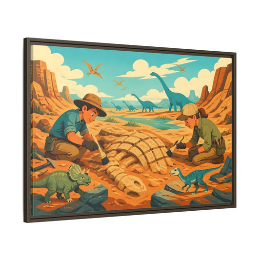Main Mockup. Dinosaur Fossil Excavation shown as framed canvas print