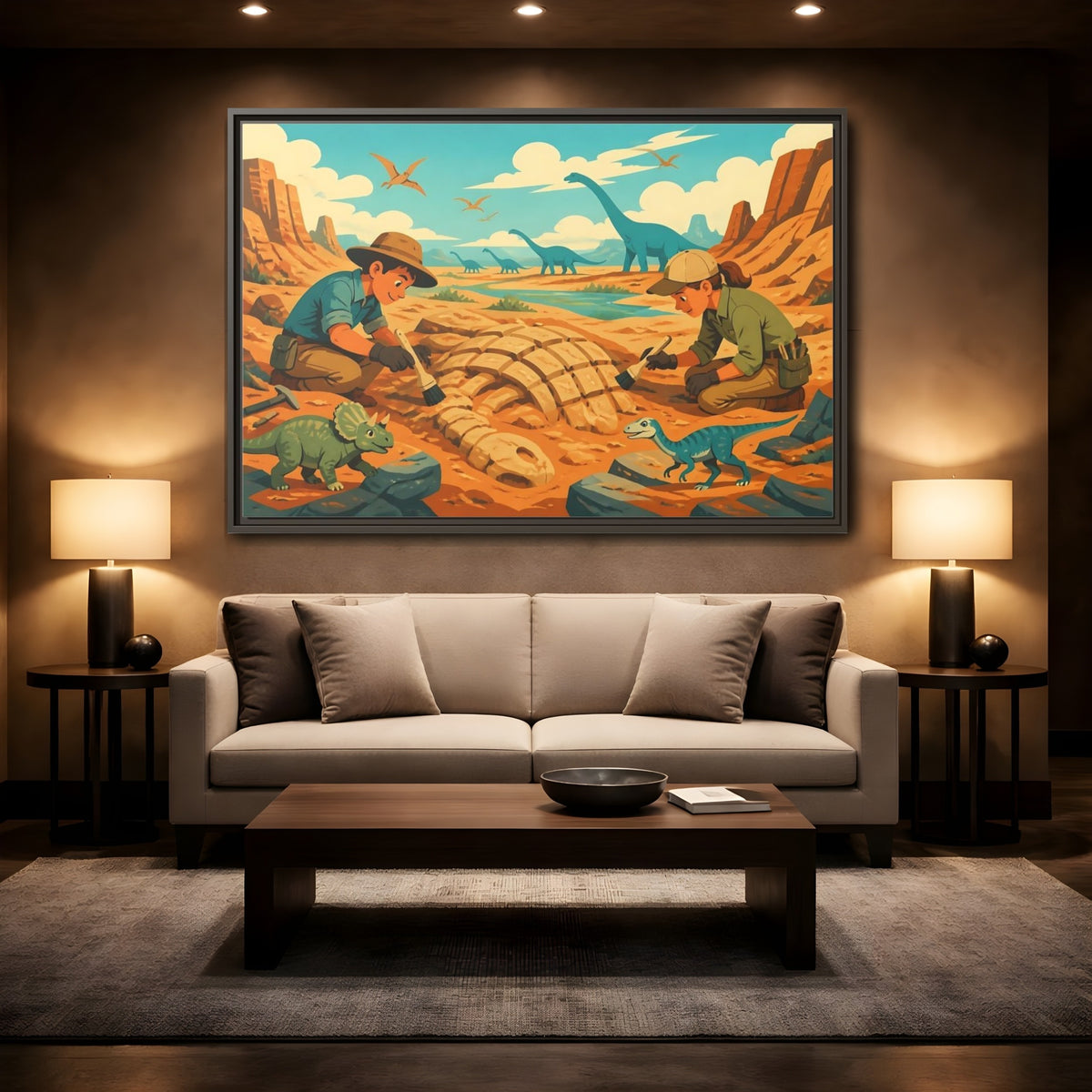 Mockup 2. Dinosaur Fossil Excavation shown as framed canvas print