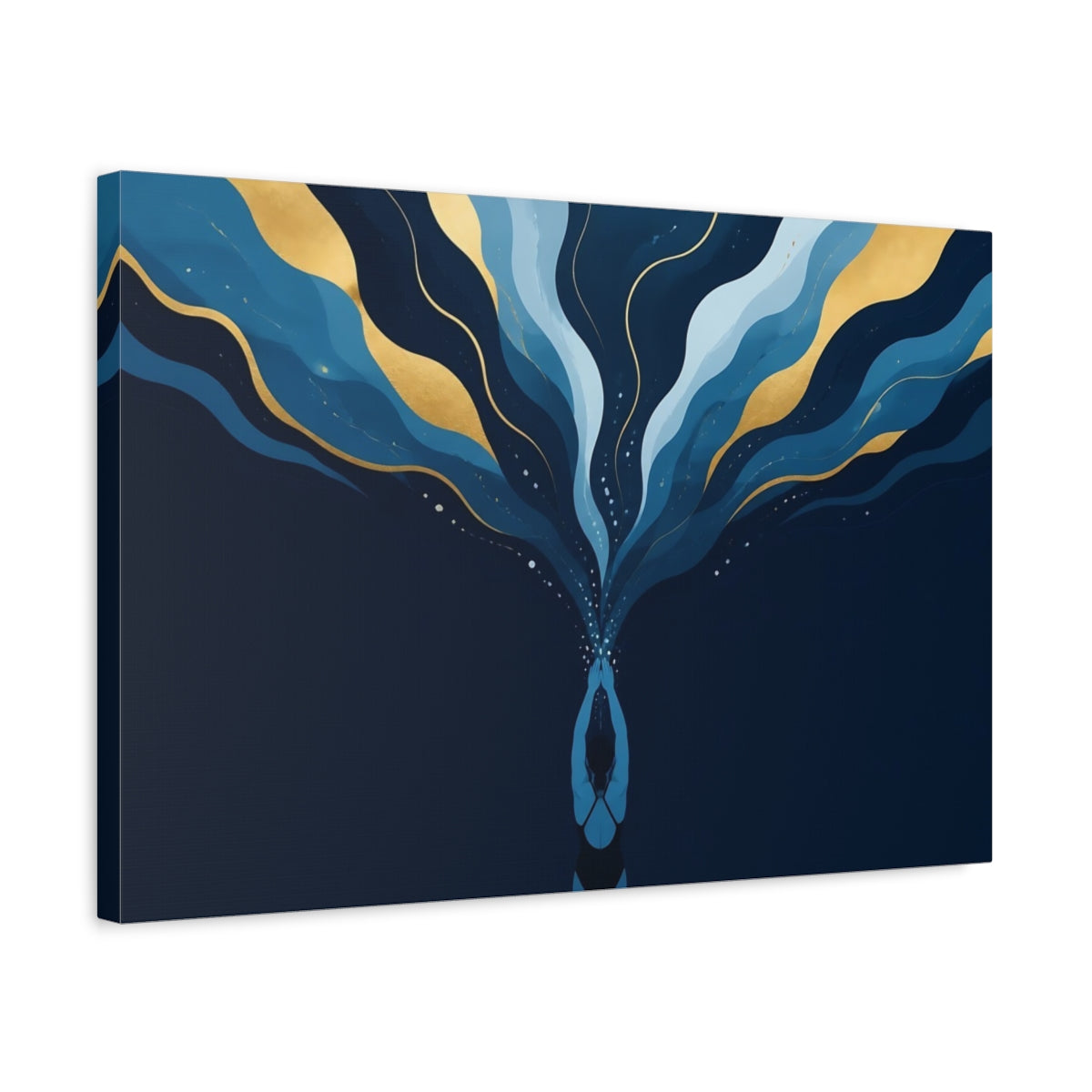 Side Mockup 3. Diver With Gold Waves shown as canvas print