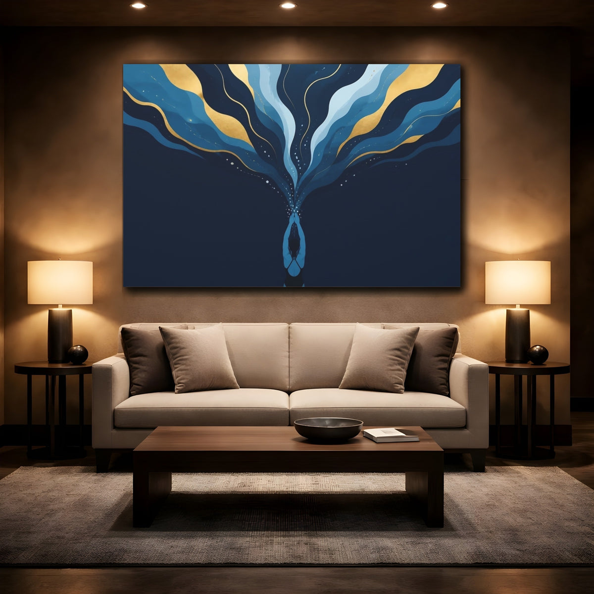 Mockup 2. Diver With Gold Waves shown as canvas print