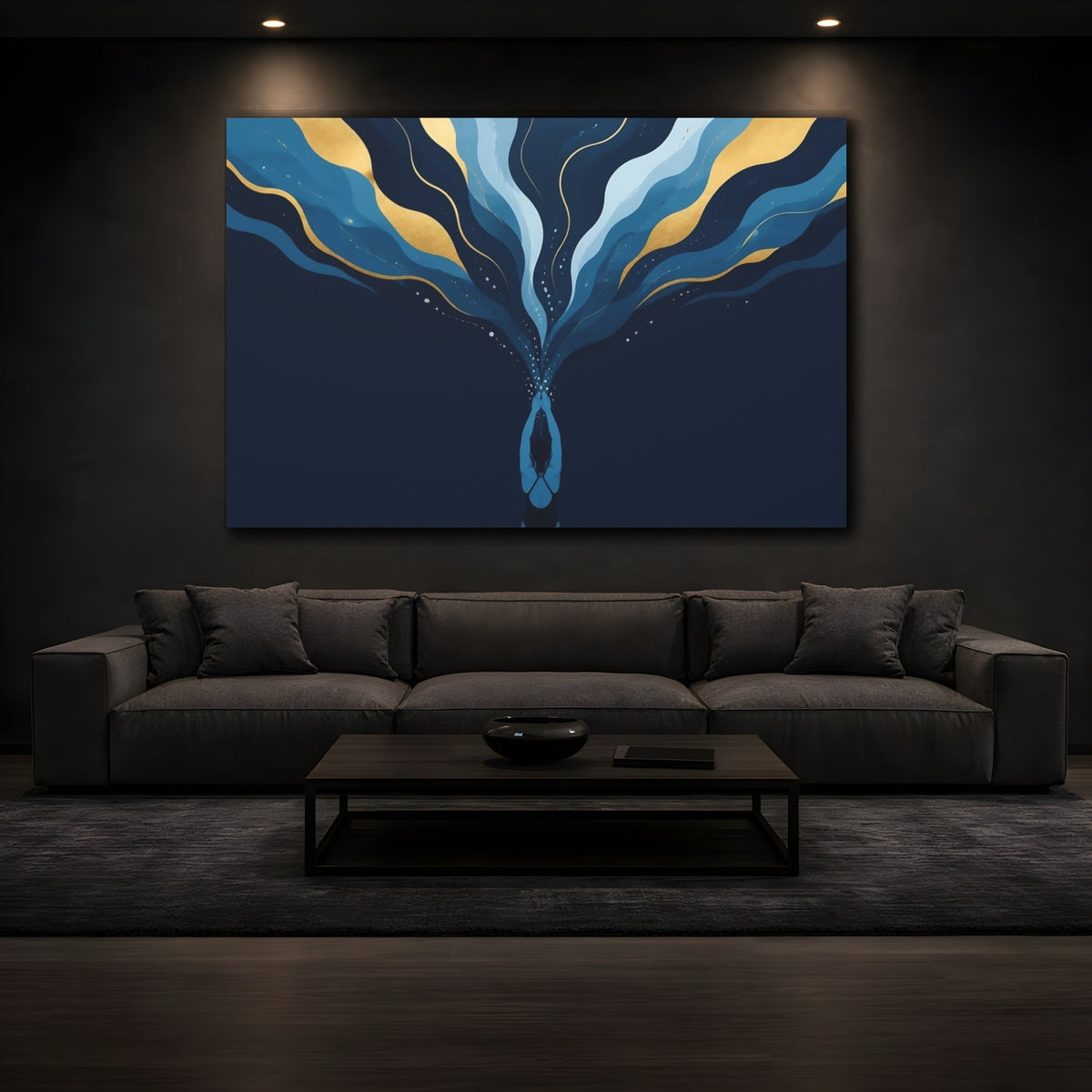 Mockup 3. Diver With Gold Waves shown as canvas print