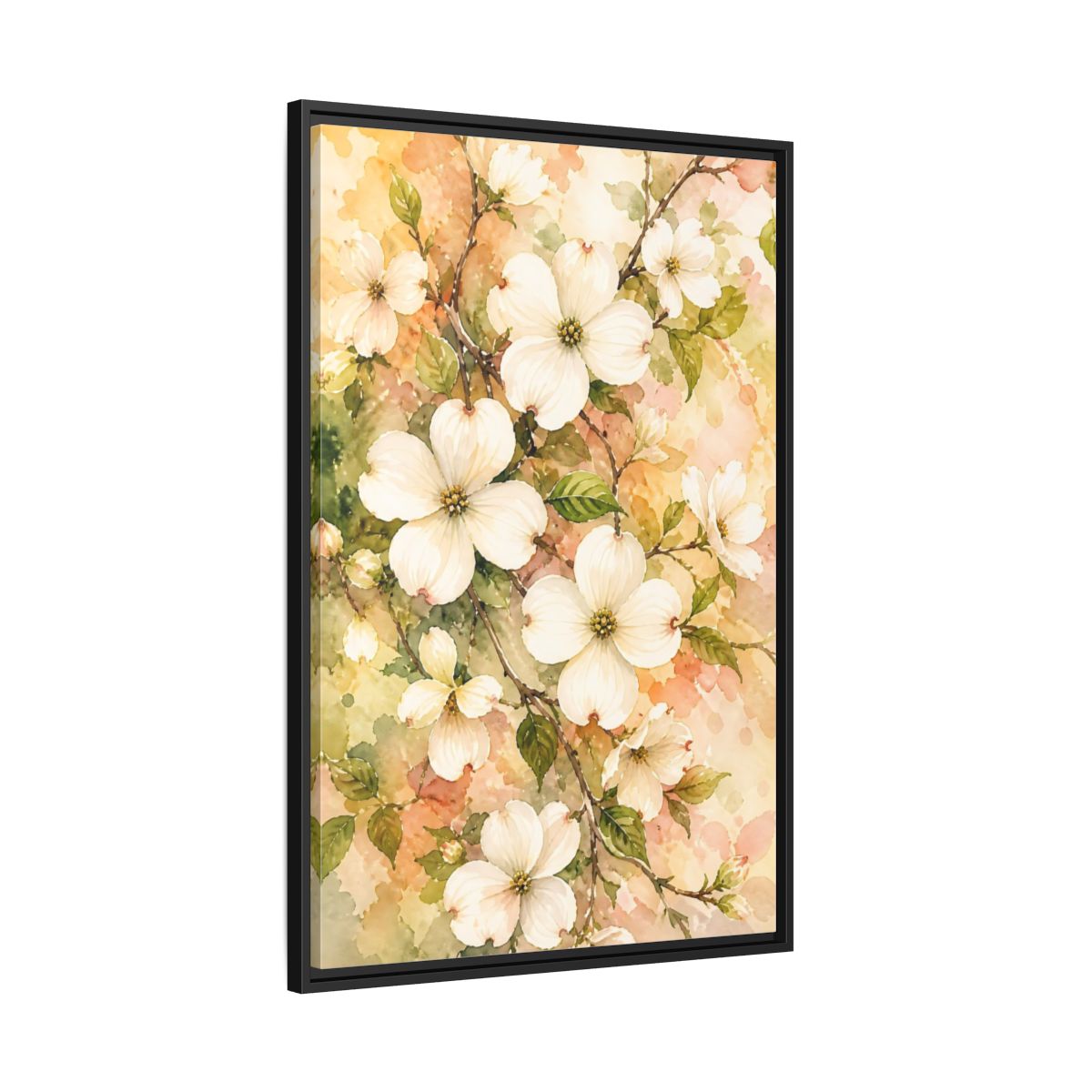 Side Mockup 13. Dogwood Floral Branch shown as framed canvas print