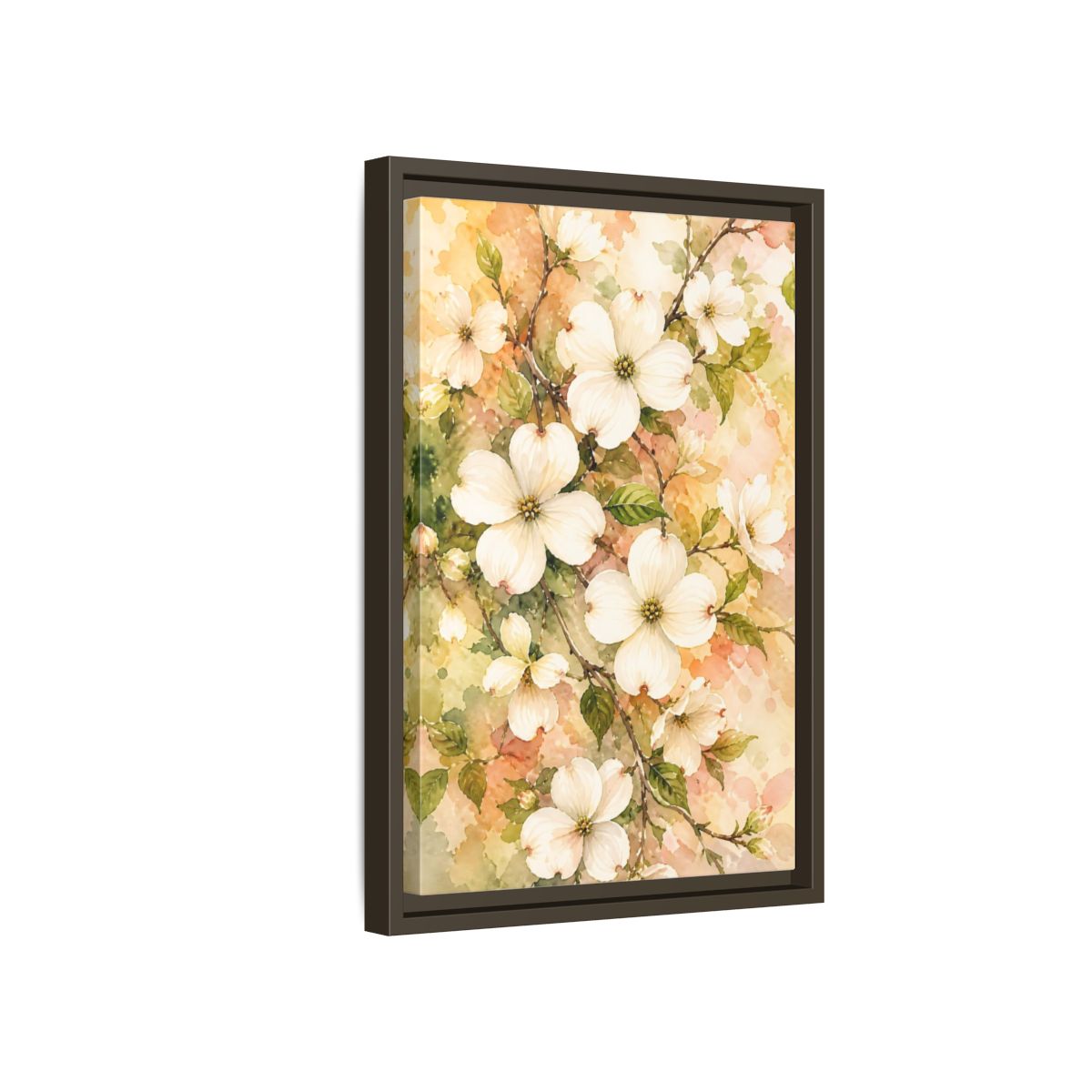 Side Mockup 5. Dogwood Floral Branch shown as framed canvas print