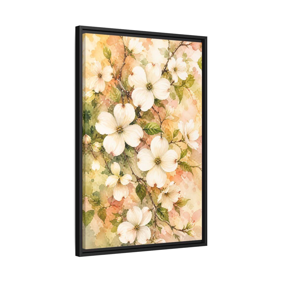 Side Mockup 14. Dogwood Floral Branch shown as framed canvas print