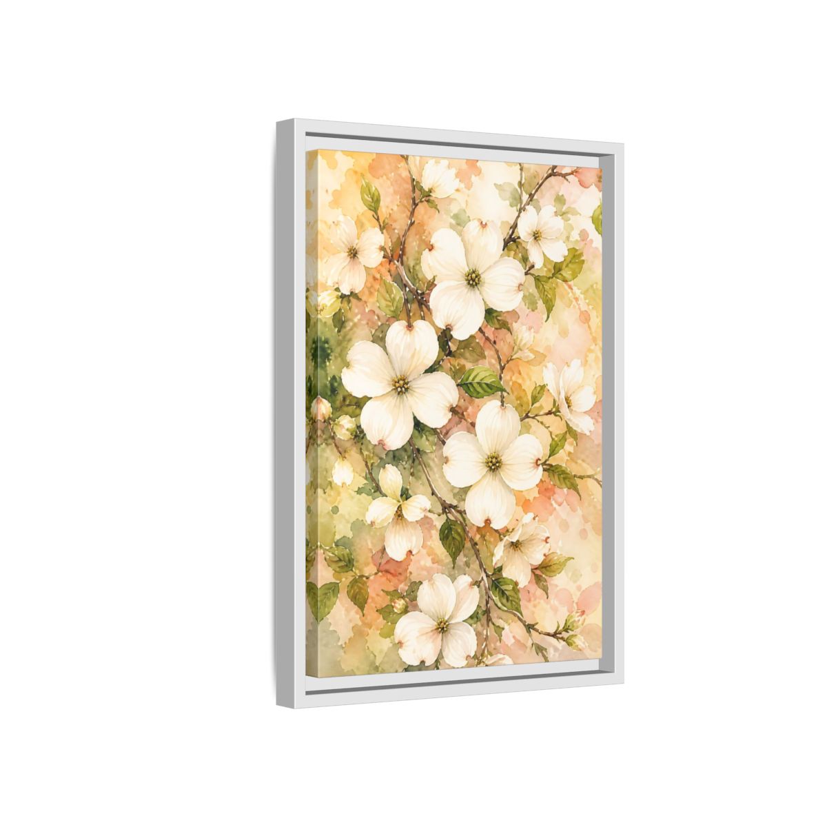 Side Mockup 4. Dogwood Floral Branch shown as framed canvas print