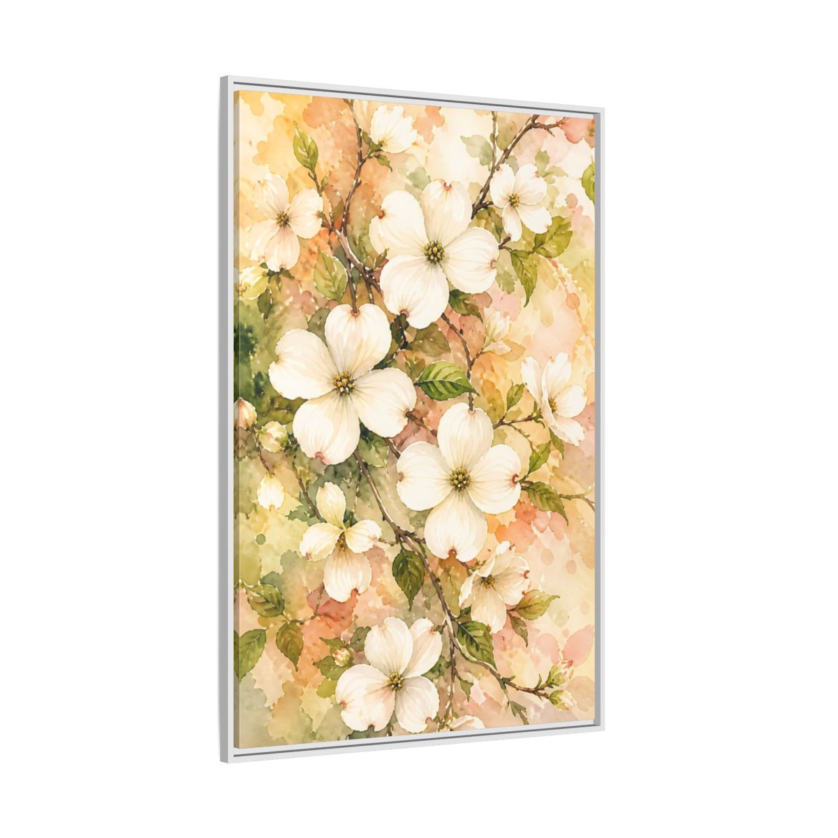Side Mockup 7. Dogwood Floral Branch shown as framed canvas print