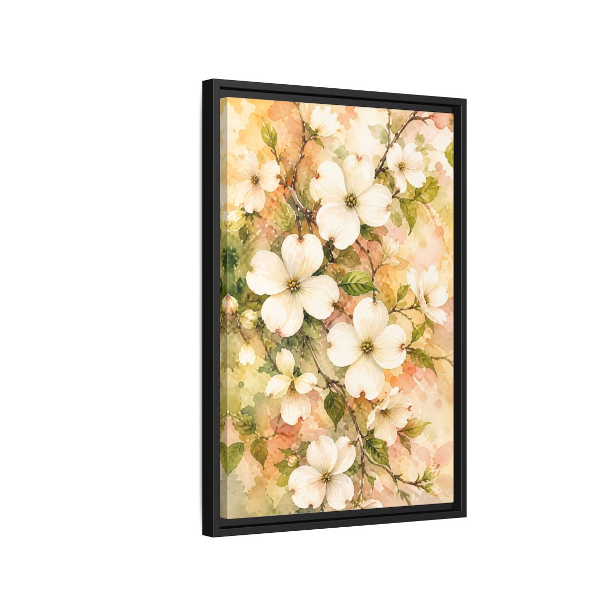 Side Mockup 3. Dogwood Floral Branch shown as framed canvas print