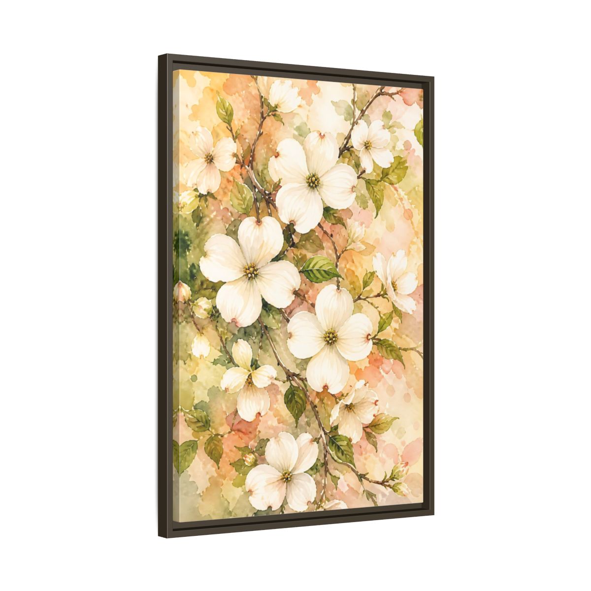 Side Mockup 11. Dogwood Floral Branch shown as framed canvas print