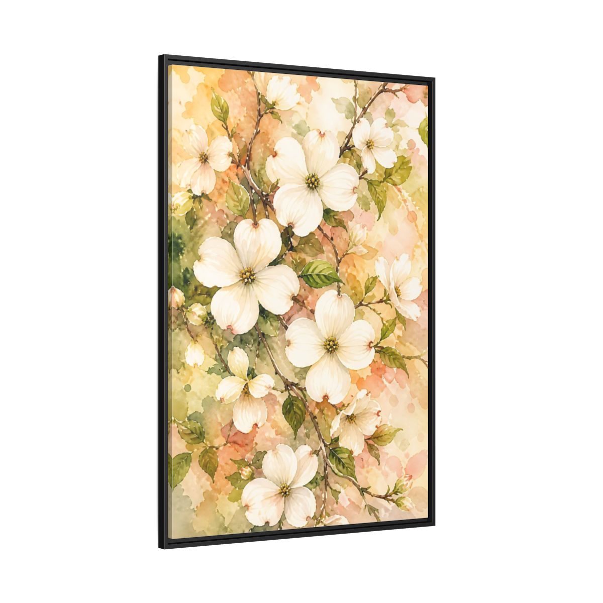 Side Mockup 12. Dogwood Floral Branch shown as framed canvas print
