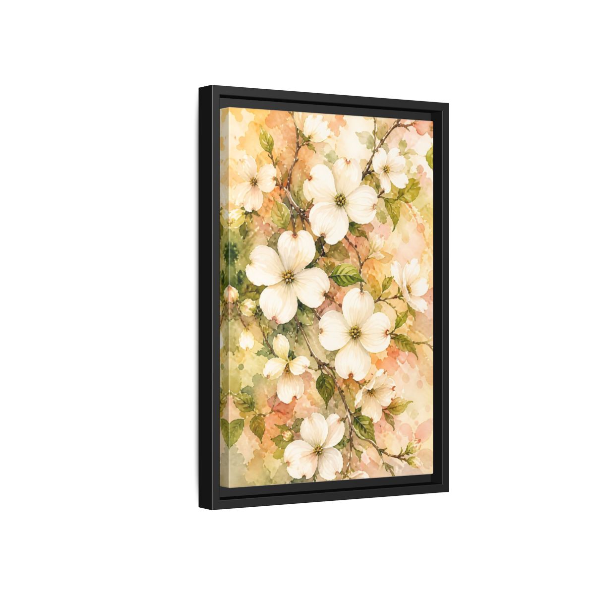 Side Mockup 6. Dogwood Floral Branch shown as framed canvas print