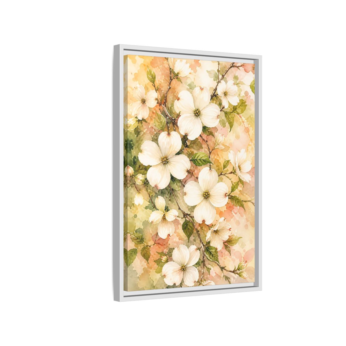 Side Mockup 1. Dogwood Floral Branch shown as framed canvas print