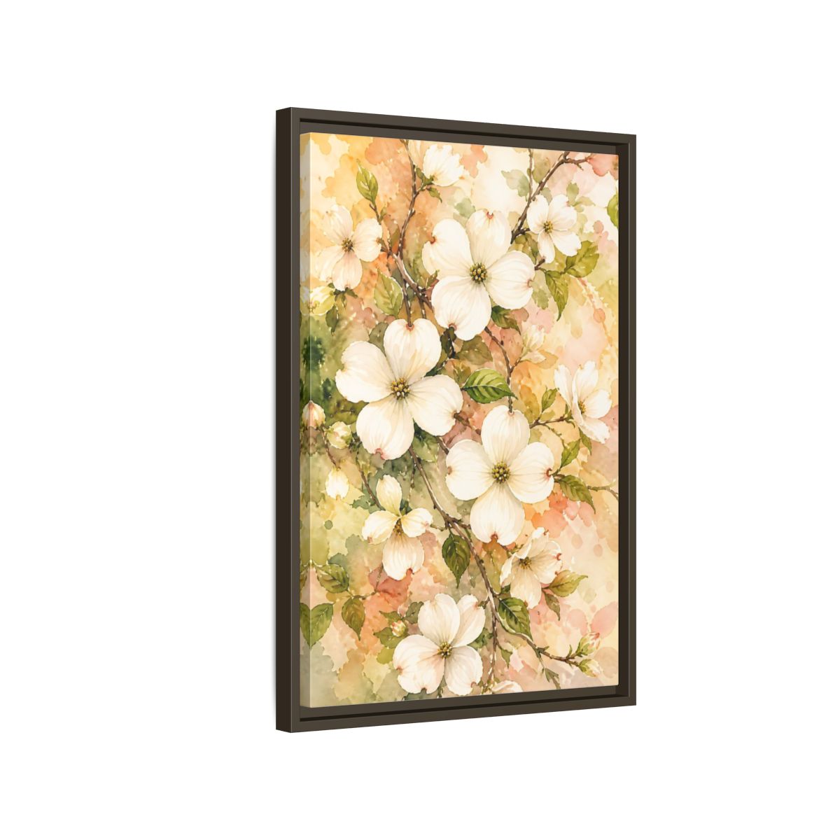 Side Mockup 2. Dogwood Floral Branch shown as framed canvas print