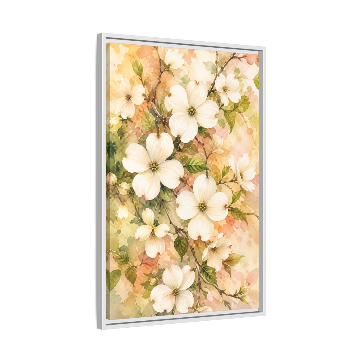 Side Mockup 10. Dogwood Floral Branch shown as framed canvas print